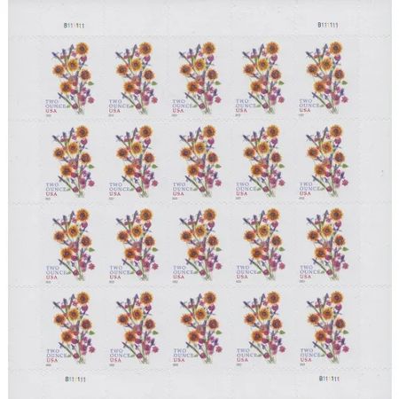 2022 US Two-Ounce Forever Stamp - Wedding Series: Sunflower Bouquet - 5 Sheets 100 Pcs Unused Stamps for Mailing